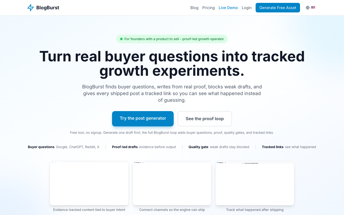 BlogBurst.ai platform website screenshot