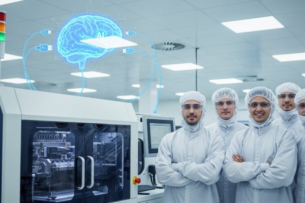 Hardware engineers with AI-powered semiconductor equipment