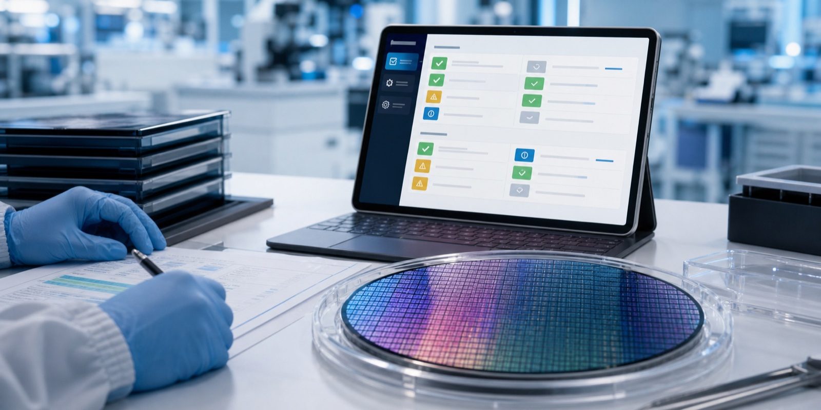 MPW readiness checker interface with wafer and engineering checklist