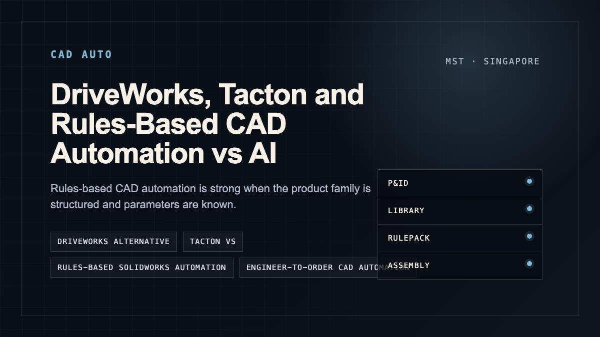 DriveWorks, Tacton and Rules-Based CAD Automation vs AI P&ID Assembly Generation visual