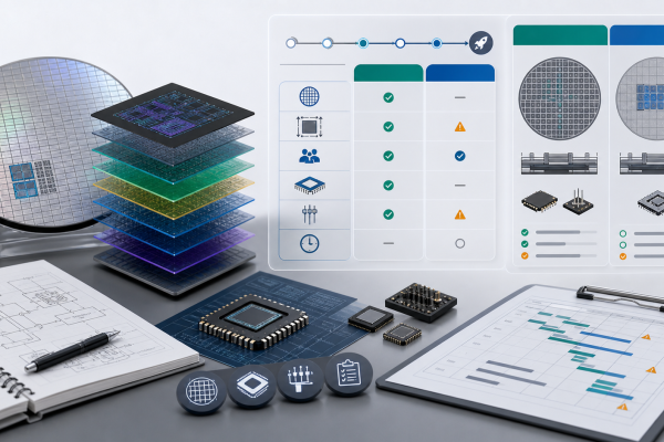 Semiconductor planning board with wafer, mask, package, test and schedule cost-driver icons