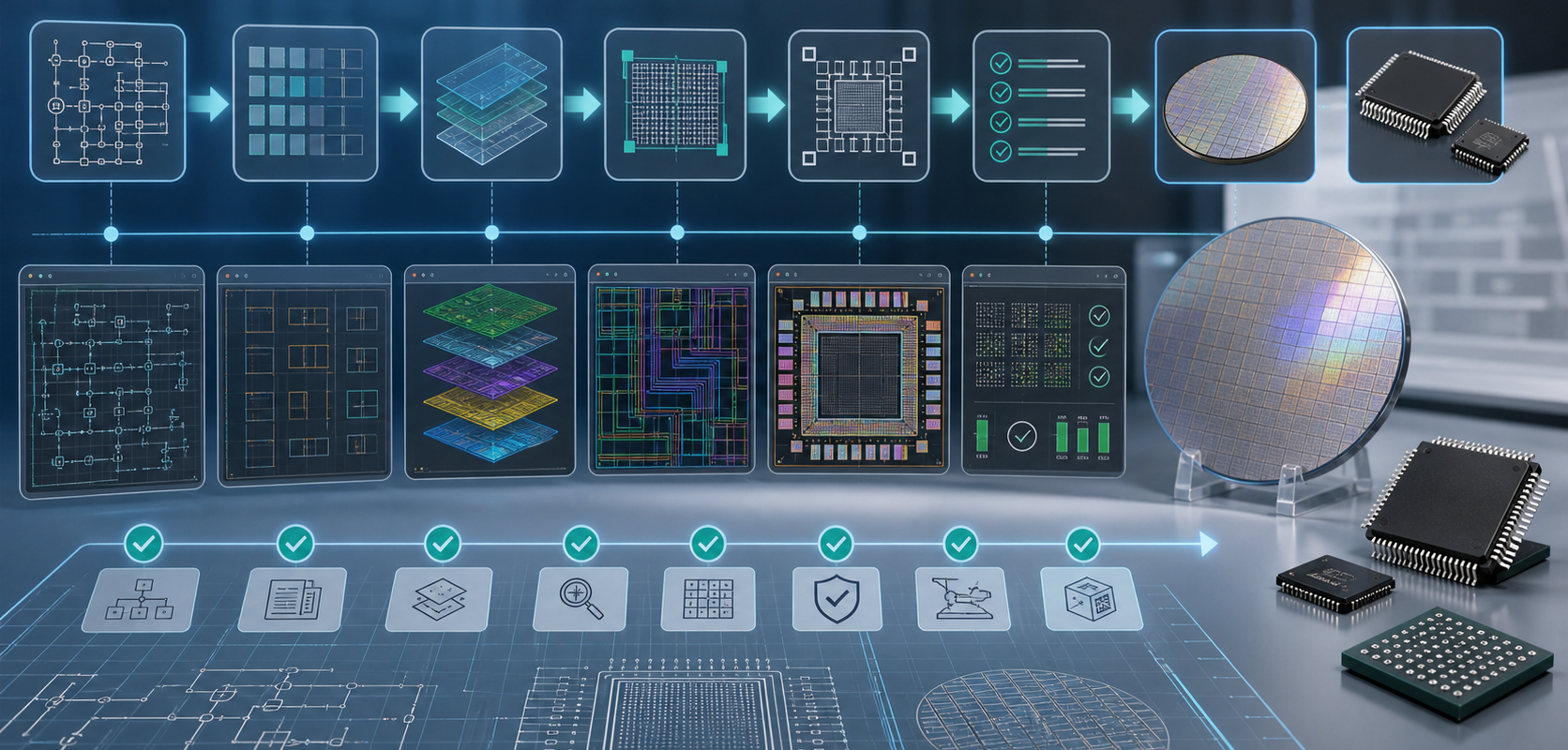 First silicon workflow from design and PDK planning to wafer shuttle and packaged prototype chips