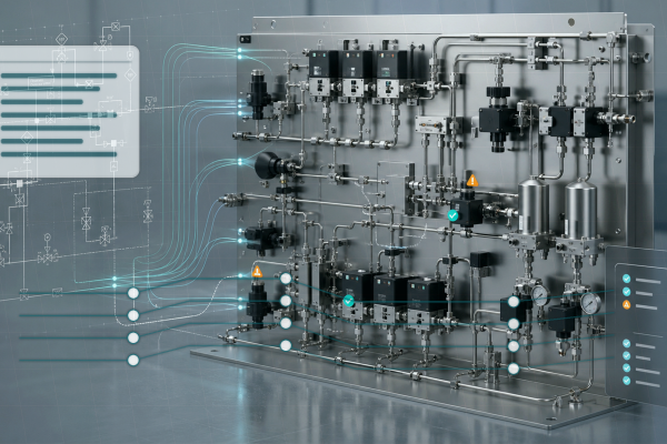 MFC VCR fitting and valve layout BOM context for semiconductor gas panel automation