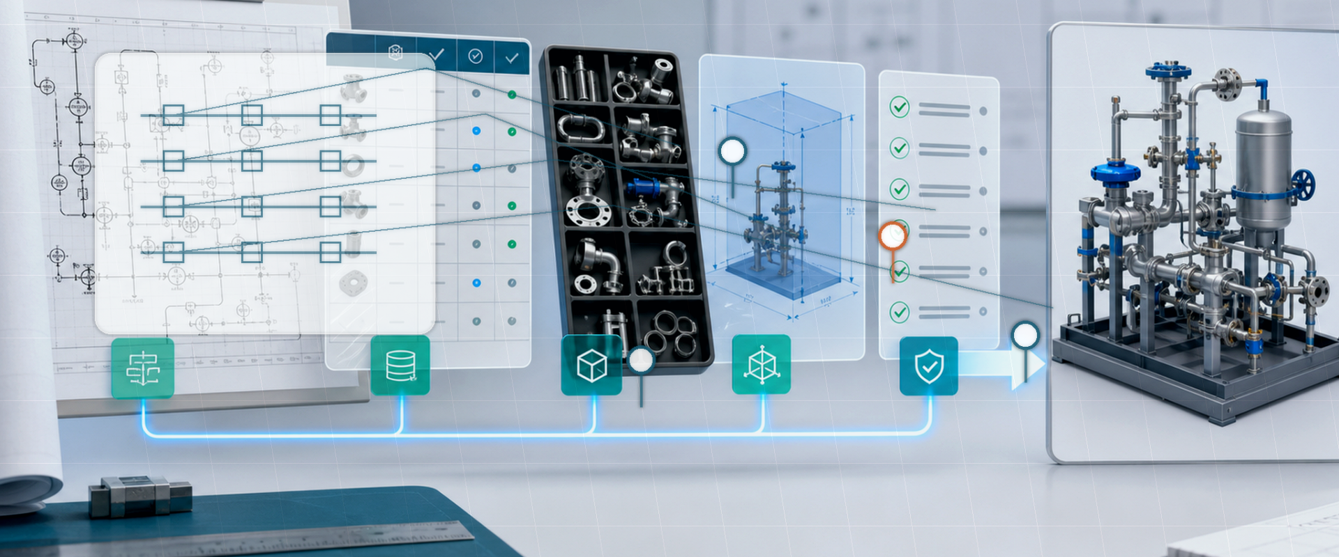 P&ID versus 3D gas panel model design rule validation before SOLIDWORKS review