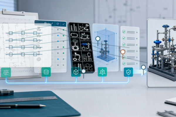 P&ID versus 3D gas panel model design rule validation before SOLIDWORKS review